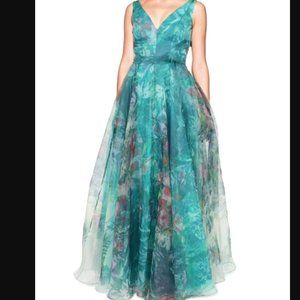 Rene Ruiz teal organza v-neck organza a-line gown size 14